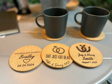 Personalized Cork Coasters, Monogrammed Drink Coaster, Round Beverage Coaster,